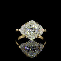 14K Yellow Gold 3 Stone Ring with 3.05 Carat Oval D VVS2 Lab Diamond & Half-Moon Side Stones - Total 4.45 Ct - Covaloro Fine Jewelry
