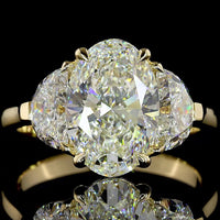 14K Yellow Gold 3 Stone Ring with 3.05 Carat Oval D VVS2 Lab Diamond & Half-Moon Side Stones - Total 4.45 Ct - Covaloro Fine Jewelry