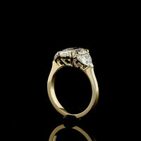 14K Yellow Gold 3 Stone Ring with 3.05 Carat Oval D VVS2 Lab Diamond & Half-Moon Side Stones - Total 4.45 Ct - Covaloro Fine Jewelry