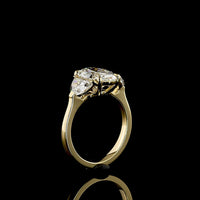 14K Yellow Gold 3 Stone Ring with 3.05 Carat Oval D VVS2 Lab Diamond & Half-Moon Side Stones - Total 4.45 Ct - Covaloro Fine Jewelry
