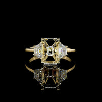 14K Yellow Gold 3-Stone Ring with 3.06 Carat Emerald Cut Lab Diamond and Trapezoid Cut Side Stones - 3.97 Total Carat Weight - Covaloro Fine Jewelry