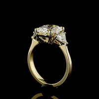 14K Yellow Gold 3-Stone Ring with 3.51 Carats Cushion Brilliant Cut Lab Diamond and 1.02 Carats Step Oval Side Stones - 4.53 Carats Total Diamond Weight - Covaloro Fine Jewelry