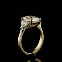 14K Yellow Gold 3-Stone Ring with 3.51 Carats Cushion Brilliant Cut Lab Diamond and 1.02 Carats Step Oval Side Stones - 4.53 Carats Total Diamond Weight - Covaloro Fine Jewelry
