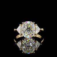 14K Yellow Gold 3-Stone Ring with Cushion Brilliant Lab Diamond (3.55ct) and Shield Side Stones (0.96ct) - 4.51 Total Carat Weight, E VVS2 IGI Certified - Covaloro Fine Jewelry