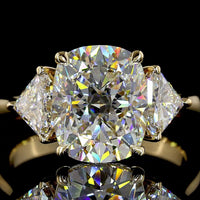 14K Yellow Gold 3-Stone Ring with Cushion Brilliant Lab Diamond (3.55ct) and Shield Side Stones (0.96ct) - 4.51 Total Carat Weight, E VVS2 IGI Certified - Covaloro Fine Jewelry