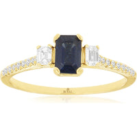14K Yellow Gold 3-Stone Ring with Emerald-Cut Sapphire and Emerald-Cut Diamond Accents - 0.70 Carat Sapphire and 0.28 Carat Total Diamond Weight - Royal Jewelry