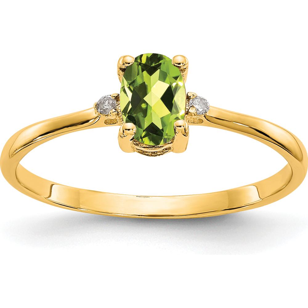14K Yellow Gold 3-Stone Ring with Faceted Oval Peridot and Round Diamonds - 0.45 Carat Peridot, 0.008 Carat Diamonds by Oro Pregiato