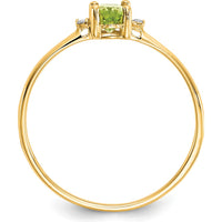 14K Yellow Gold 3-Stone Ring with Faceted Oval Peridot and Round Diamonds - 0.45 Carat Peridot, 0.008 Carat Diamonds by Oro Pregiato