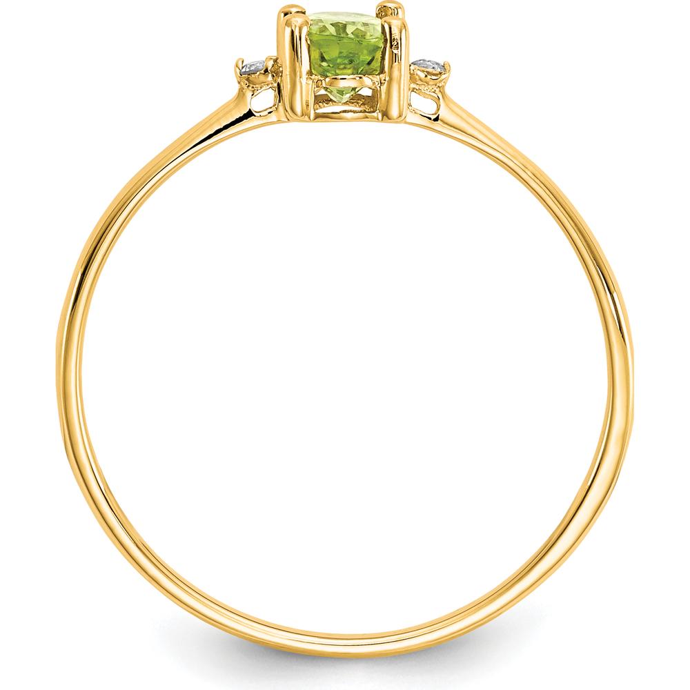 14K Yellow Gold 3-Stone Ring with Faceted Oval Peridot and Round Diamonds - 0.45 Carat Peridot, 0.008 Carat Diamonds by Oro Pregiato