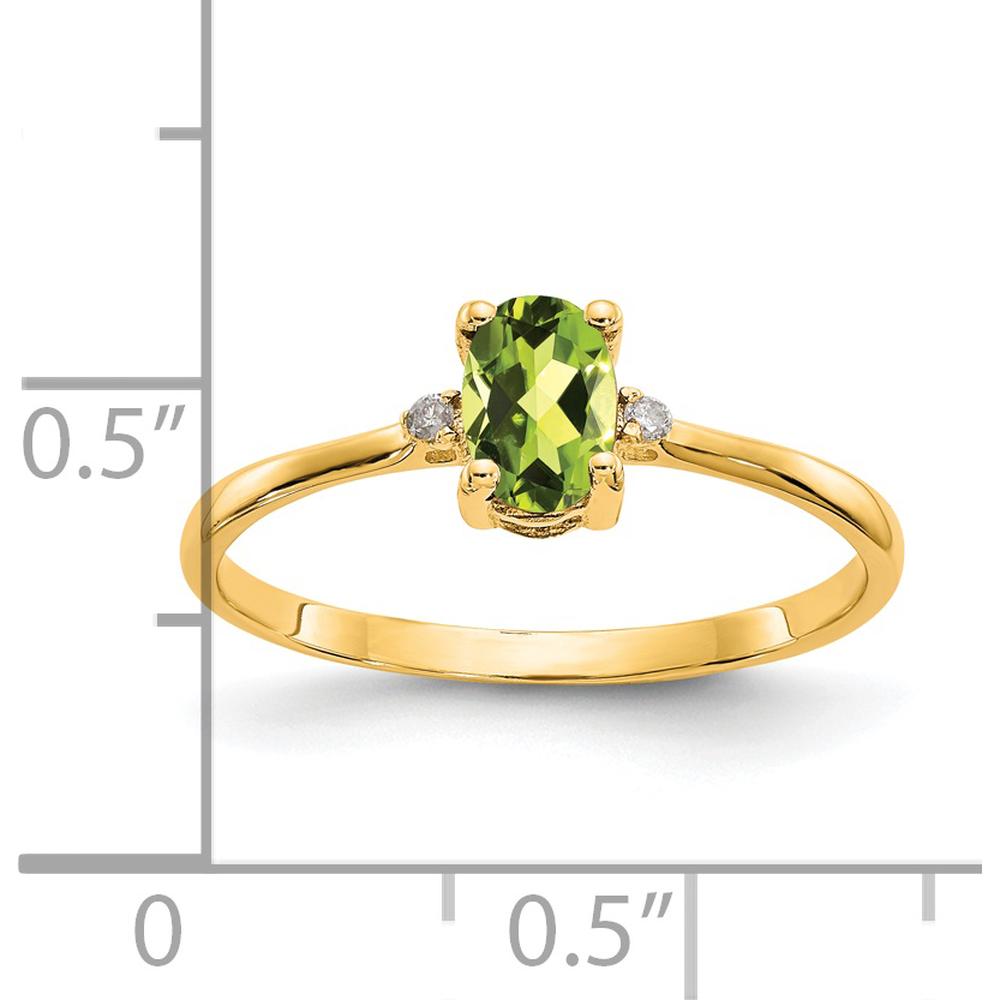 14K Yellow Gold 3-Stone Ring with Faceted Oval Peridot and Round Diamonds - 0.45 Carat Peridot, 0.008 Carat Diamonds by Oro Pregiato