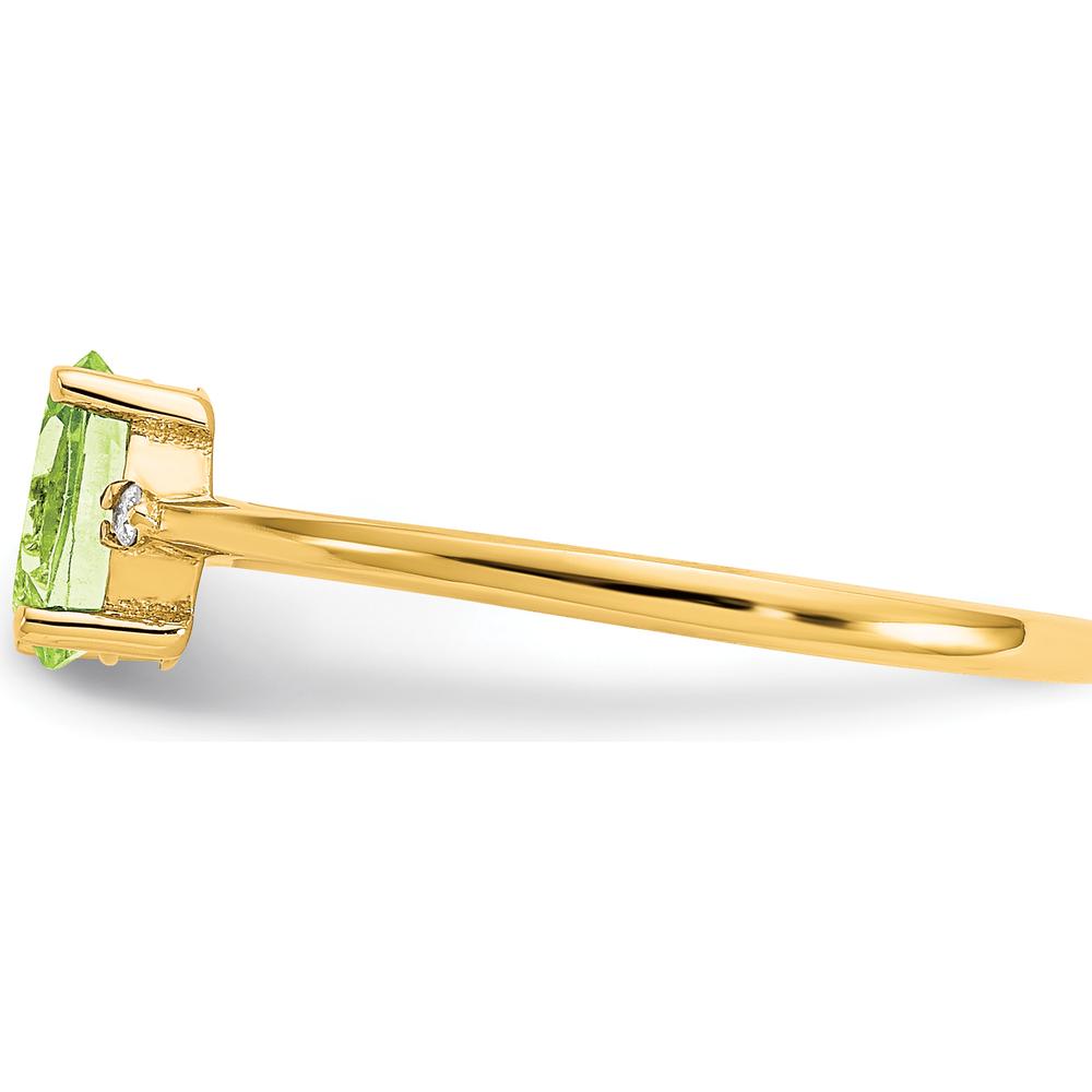 14K Yellow Gold 3-Stone Ring with Faceted Oval Peridot and Round Diamonds - 0.45 Carat Peridot, 0.008 Carat Diamonds by Oro Pregiato