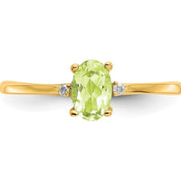 14K Yellow Gold 3-Stone Ring with Faceted Oval Peridot and Round Diamonds - 0.45 Carat Peridot, 0.008 Carat Diamonds by Oro Pregiato