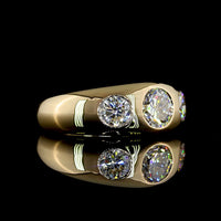 14K Yellow Gold 3-Stone Ring with Flush Set Round Lab Diamonds - 1.02 Carat Center, 2.07 Carats Total Diamond Weight - Covaloro Fine Jewelry