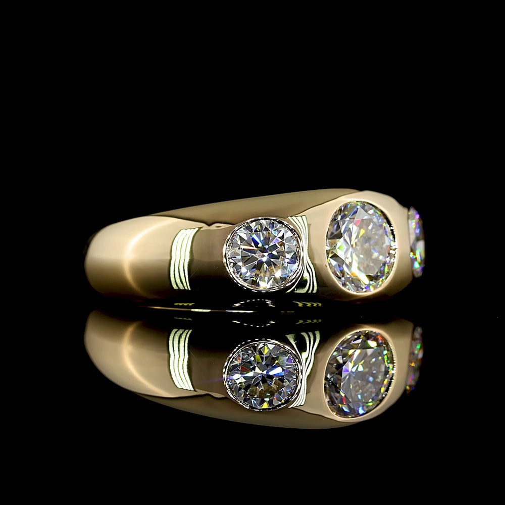 14K Yellow Gold 3-Stone Ring with Flush Set Round Lab Diamonds - 1.02 Carat Center, 2.07 Carats Total Diamond Weight - Covaloro Fine Jewelry