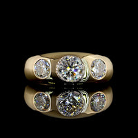 14K Yellow Gold 3-Stone Ring with Flush Set Round Lab Diamonds - 1.02 Carat Center, 2.07 Carats Total Diamond Weight - Covaloro Fine Jewelry