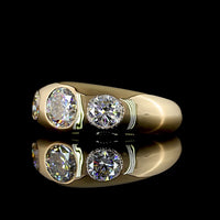 14K Yellow Gold 3-Stone Ring with Flush Set Round Lab Diamonds - 1.02 Carat Center, 2.07 Carats Total Diamond Weight - Covaloro Fine Jewelry