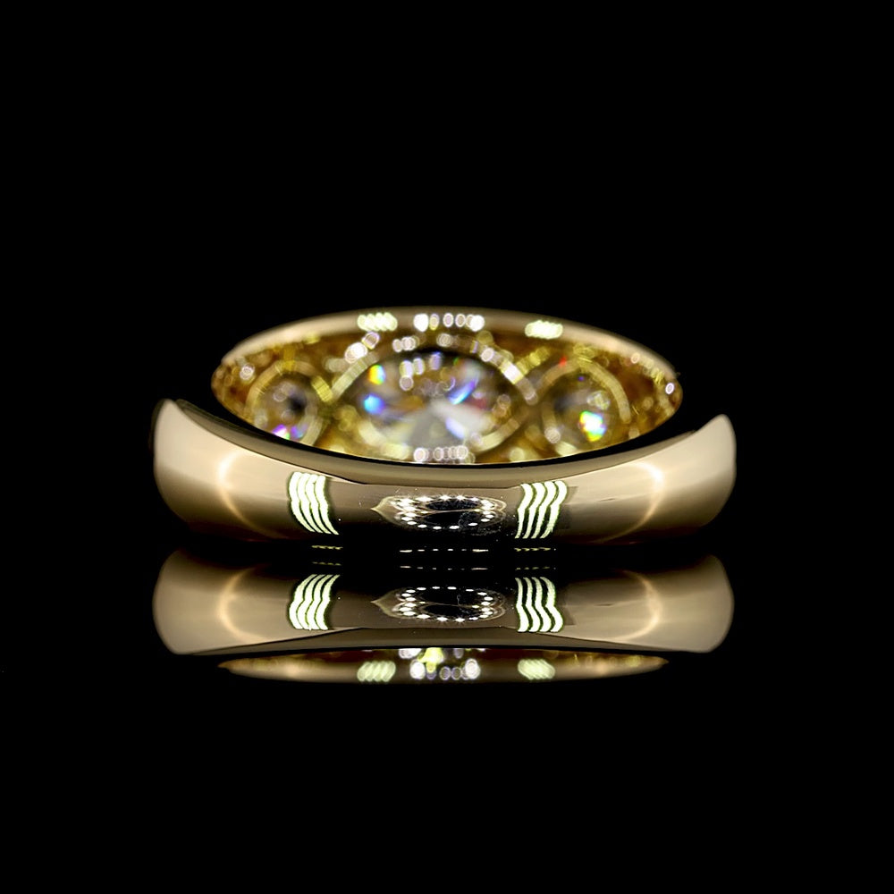 14K Yellow Gold 3-Stone Ring with Flush Set Round Lab Diamonds - 1.02 Carat Center, 2.07 Carats Total Diamond Weight - Covaloro Fine Jewelry