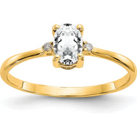 14K Yellow Gold 3-Stone Ring with Oval White Topaz & Round Diamonds - 0.55 Carat Total Gem Weight by Oro Pregiato