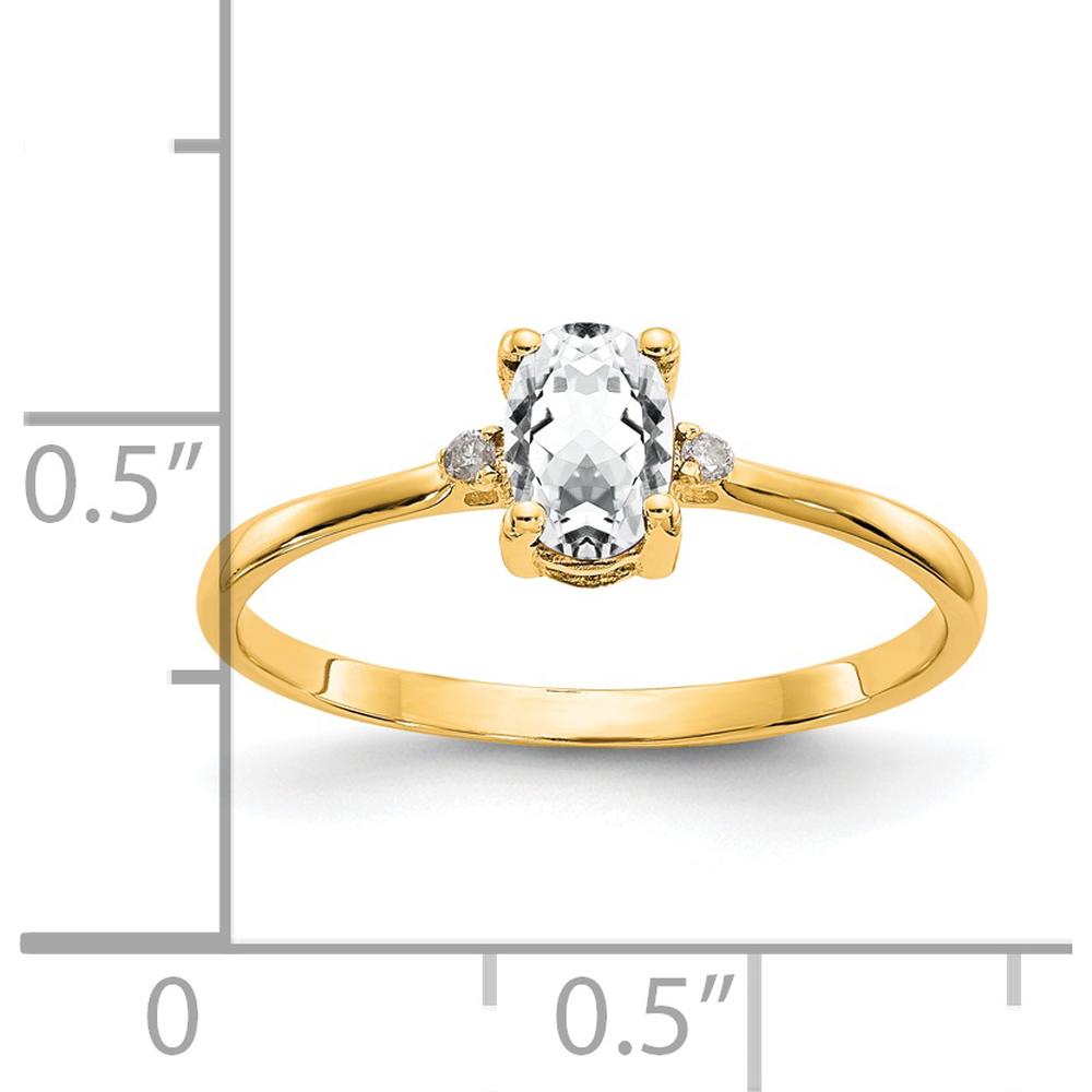 14K Yellow Gold 3-Stone Ring with Oval White Topaz & Round Diamonds - 0.55 Carat Total Gem Weight by Oro Pregiato