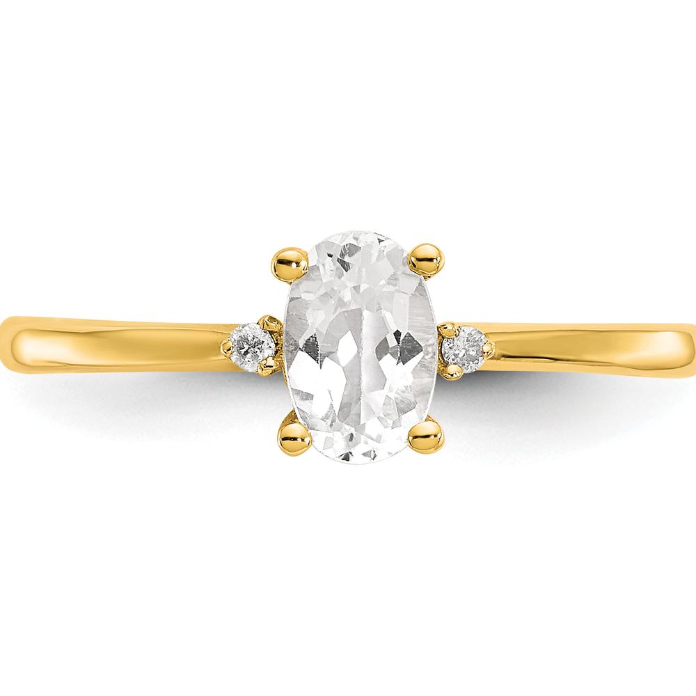 14K Yellow Gold 3-Stone Ring with Oval White Topaz & Round Diamonds - 0.55 Carat Total Gem Weight by Oro Pregiato