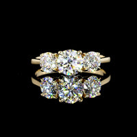 14K Yellow Gold 3-Stone Ring with Round Lab-Grown Diamonds - 1.44 Carats Total Weight (0.72 Carats Center D VVS2 & 0.72 Carats Side Stones E VS2) - Covaloro Fine Jewelry
