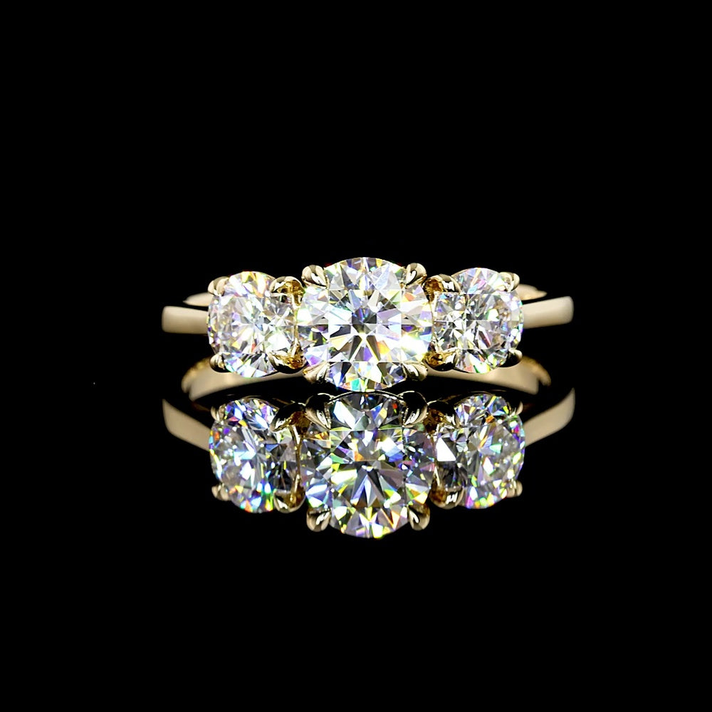 14K Yellow Gold 3-Stone Ring with Round Lab-Grown Diamonds - 1.44 Carats Total Weight (0.72 Carats Center D VVS2 & 0.72 Carats Side Stones E VS2) - Covaloro Fine Jewelry