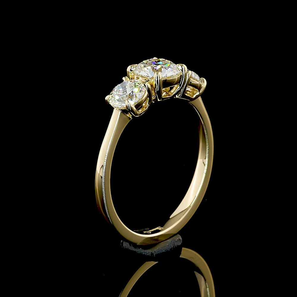 14K Yellow Gold 3-Stone Ring with Round Lab-Grown Diamonds - 1.44 Carats Total Weight (0.72 Carats Center D VVS2 & 0.72 Carats Side Stones E VS2) - Covaloro Fine Jewelry