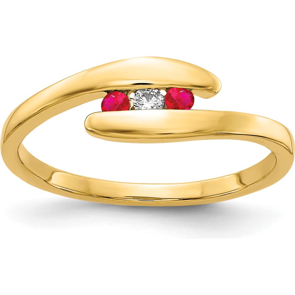 14K Yellow Gold 3-Stone Ruby and Diamond Ring - 0.12 Carat Total Gem Weight by 0