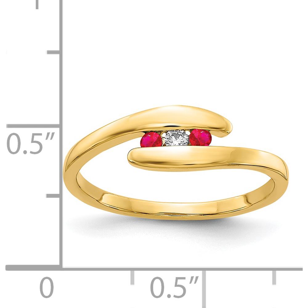 14K Yellow Gold 3-Stone Ruby and Diamond Ring - 0.12 Carat Total Gem Weight by 0