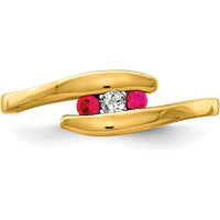 14K Yellow Gold 3-Stone Ruby and Diamond Ring - 0.12 Carat Total Gem Weight by 0