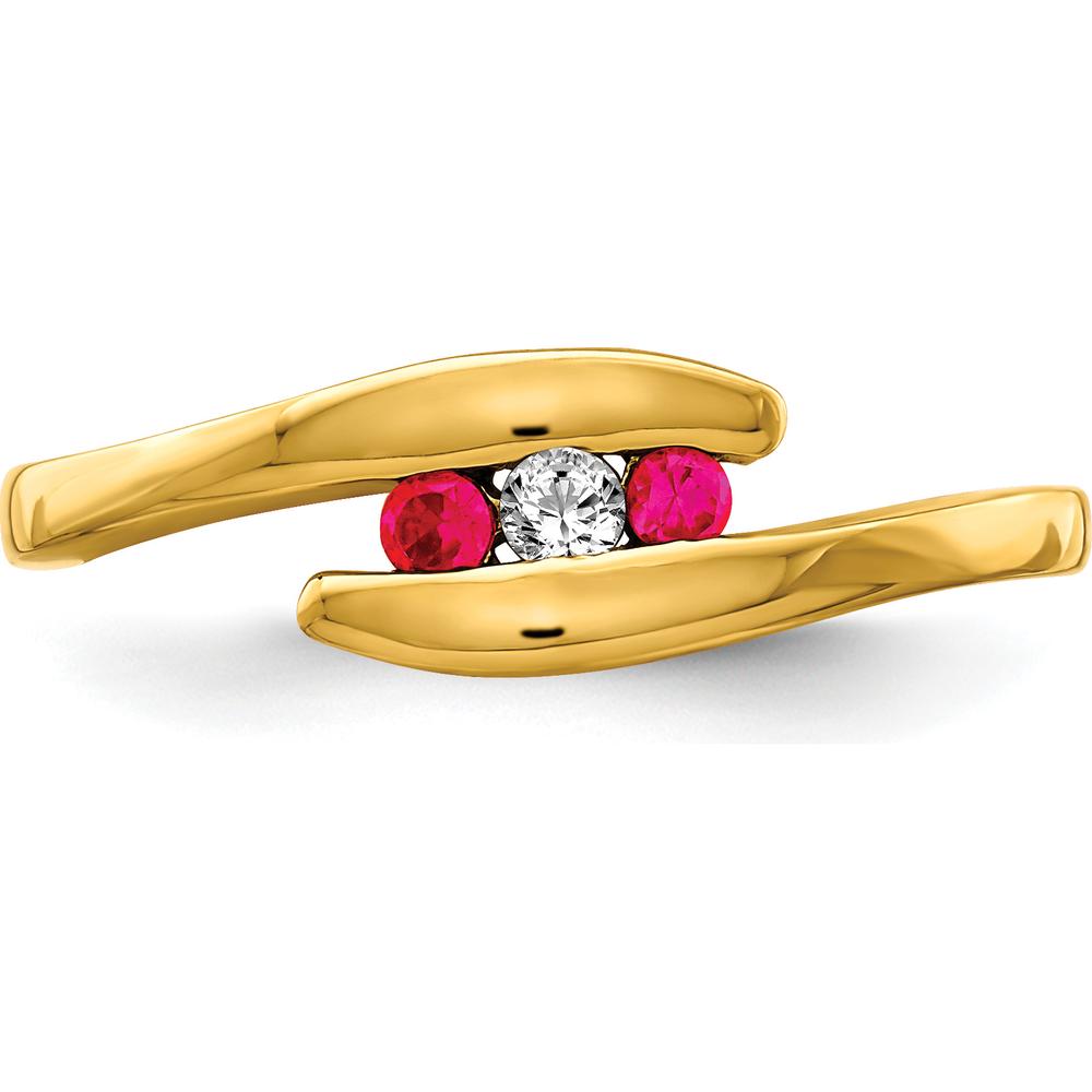 14K Yellow Gold 3-Stone Ruby and Diamond Ring - 0.12 Carat Total Gem Weight by 0