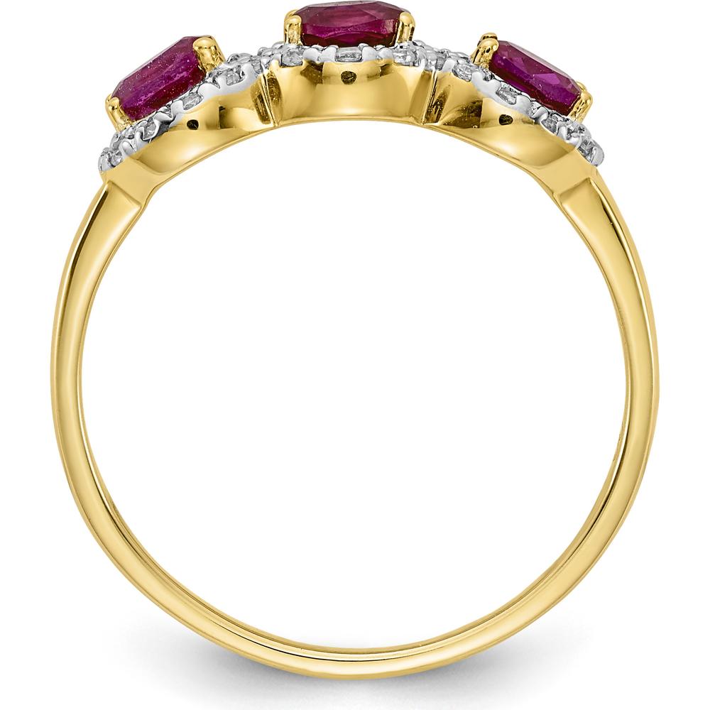 14K Yellow Gold 3-Stone Ruby and Diamond Ring with Oval Rubies and Round Diamond Halos by 0