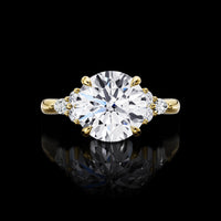 14K Yellow Gold 3-Stone Special Ring with 2.81 Carats Round Brilliant Lab Diamond and Marquise Accents - 3.06 Carats Total Diamond Weight - Covaloro Fine Jewelry