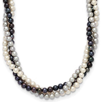 14K Yellow Gold 3-Strand Freshwater Cultured Pearl Necklace - 6-7mm Near-Round Pearls by Monteluci Fine Jewelry
