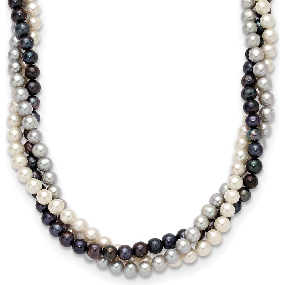 14K Yellow Gold 3-Strand Freshwater Cultured Pearl Necklace - 6-7mm Near-Round Pearls by Monteluci Fine Jewelry
