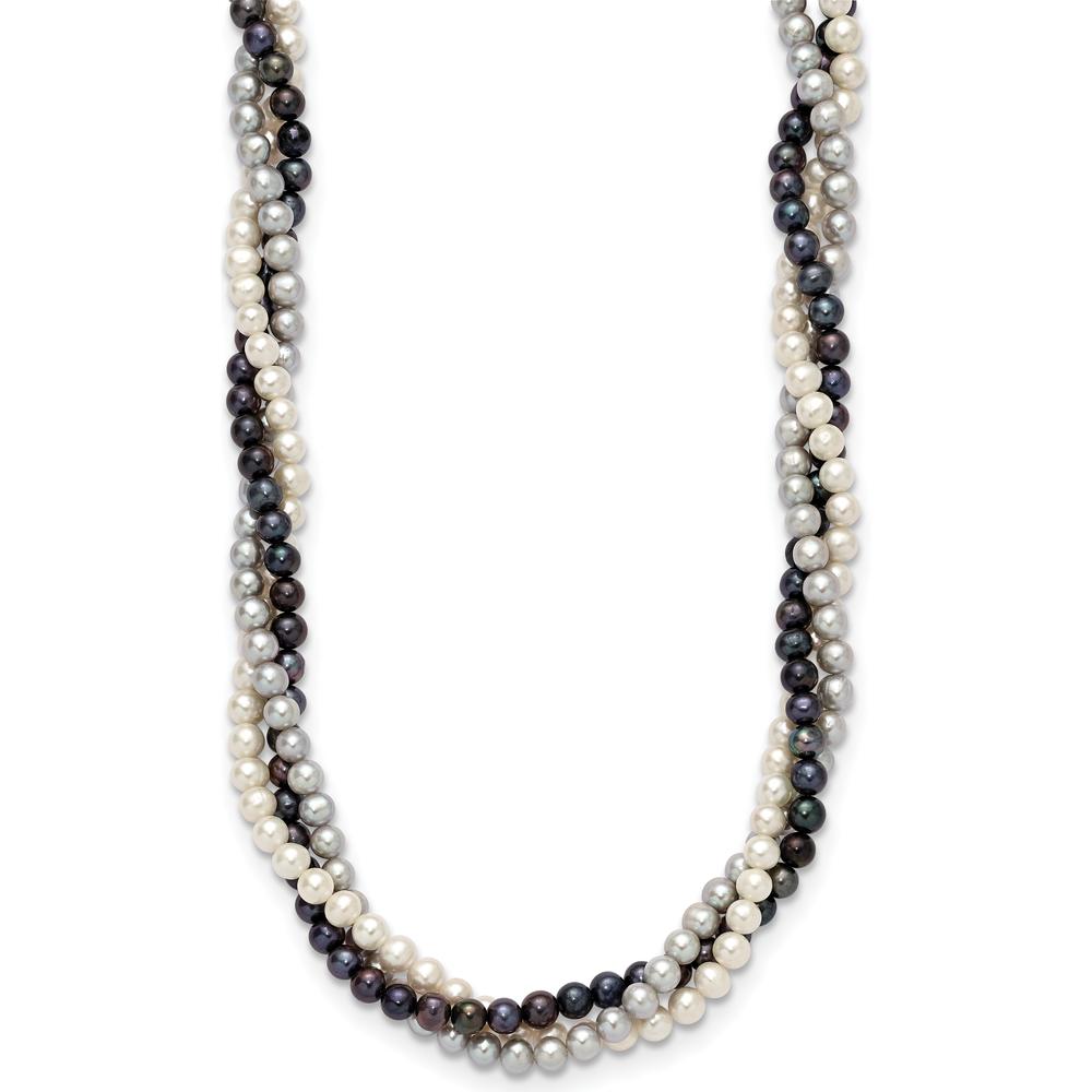 14K Yellow Gold 3-Strand Freshwater Cultured Pearl Necklace - 6-7mm Near-Round Pearls by Monteluci Fine Jewelry