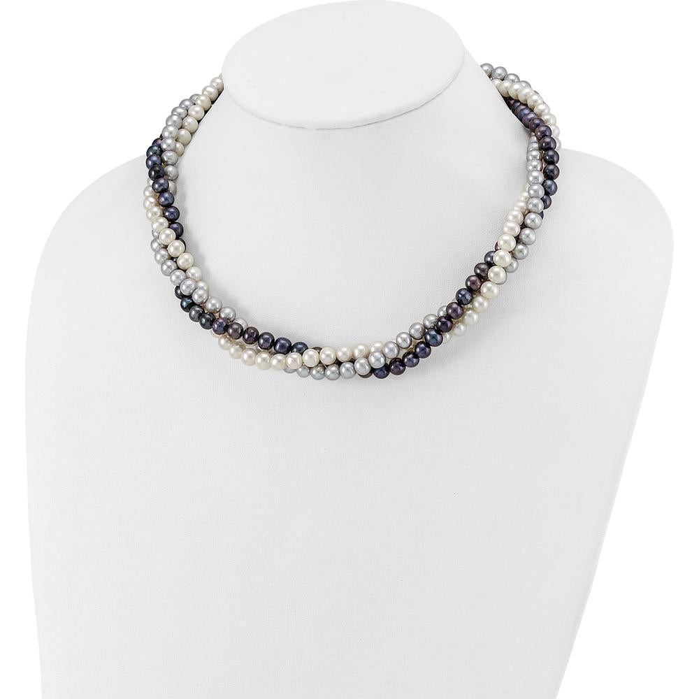 14K Yellow Gold 3-Strand Freshwater Cultured Pearl Necklace - 6-7mm Near-Round Pearls by Monteluci Fine Jewelry