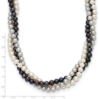 14K Yellow Gold 3-Strand Freshwater Cultured Pearl Necklace - 6-7mm Near-Round Pearls by Monteluci Fine Jewelry