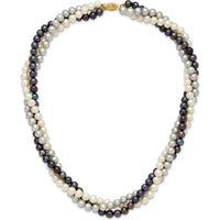 14K Yellow Gold 3-Strand Freshwater Cultured Pearl Necklace - 6-7mm Near-Round Pearls by Monteluci Fine Jewelry