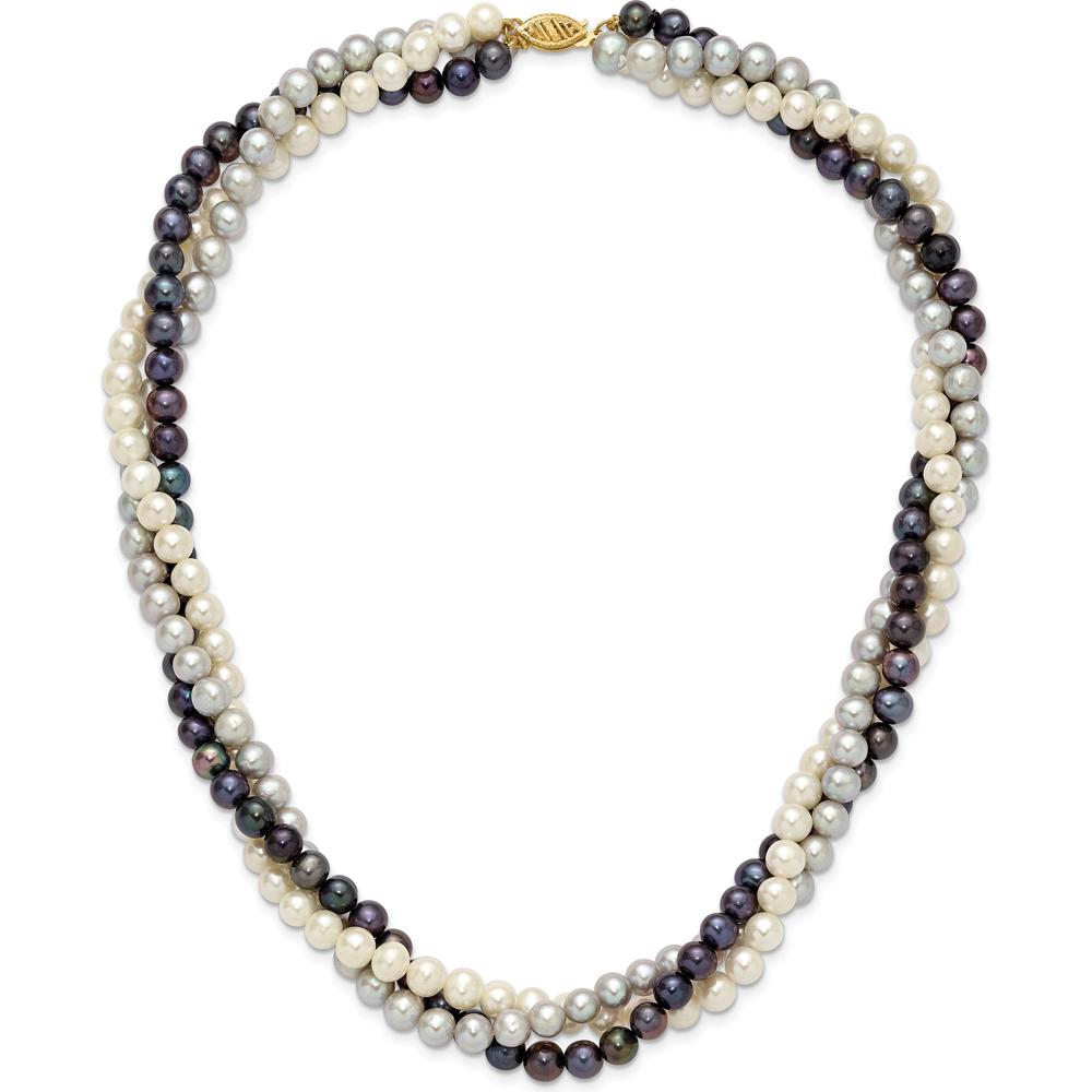 14K Yellow Gold 3-Strand Freshwater Cultured Pearl Necklace - 6-7mm Near-Round Pearls by Monteluci Fine Jewelry