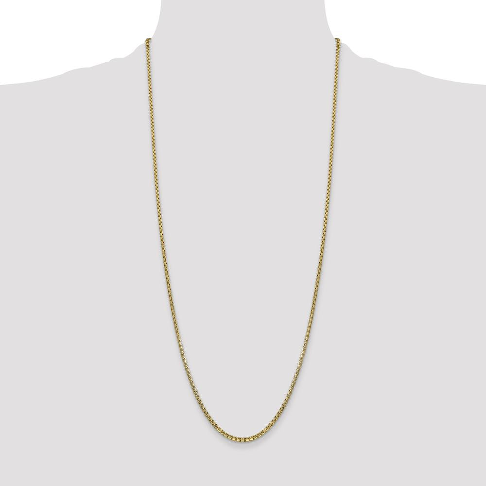 14K Yellow Gold 30" 2.45mm Semi-Solid Round Box Chain with Lobster Clasp by IBGoodman