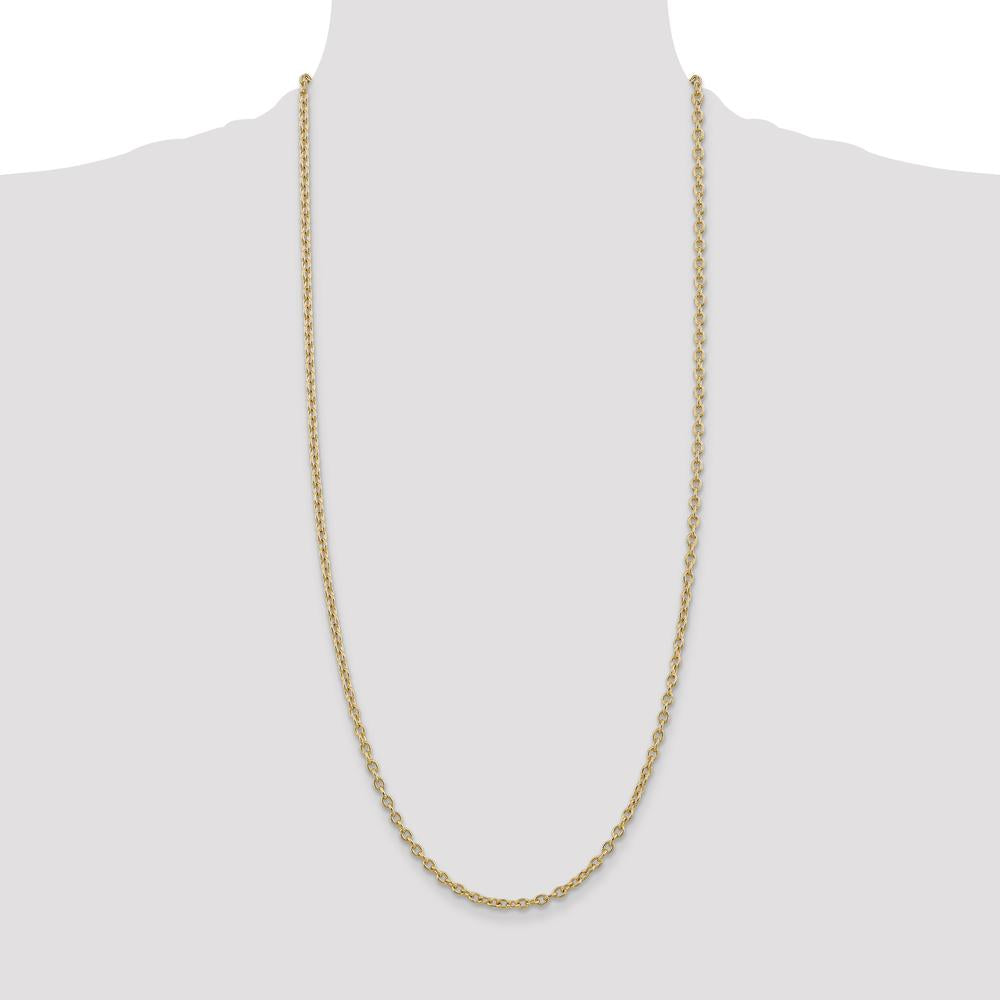 14K Yellow Gold 30" 3.2mm Round Open Link Cable Chain with Lobster Clasp by Oro Pregiato