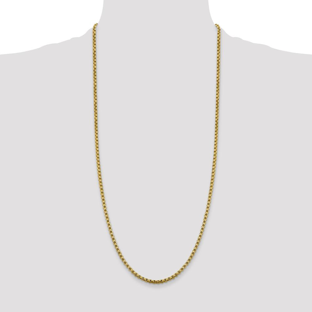 14K Yellow Gold 30" 3.6mm Semi-Solid Round Box Chain with Lobster Clasp by IBGoodman