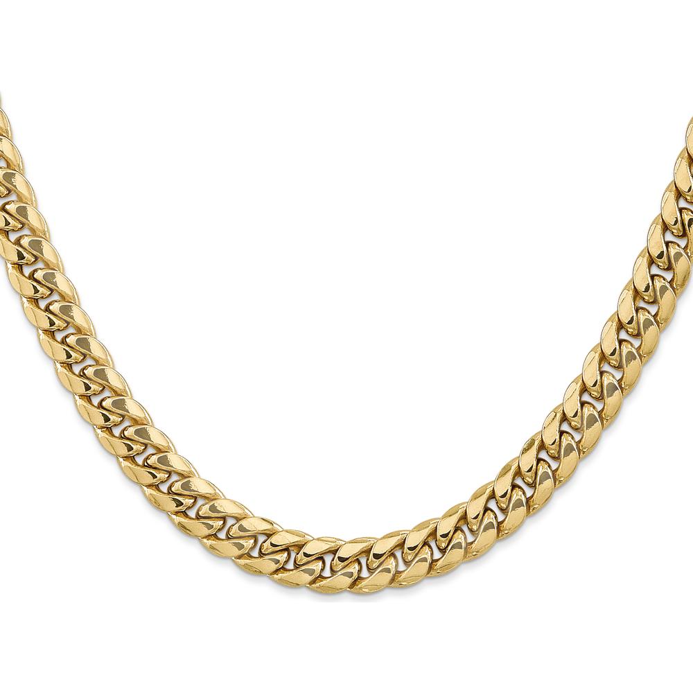 14K Yellow Gold 30" 7.3mm Semi-Solid Miami Cuban Chain with Lobster Clasp by Oro Pregiato