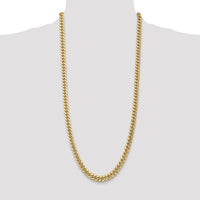 14K Yellow Gold 30" 7.3mm Semi-Solid Miami Cuban Chain with Lobster Clasp by Oro Pregiato