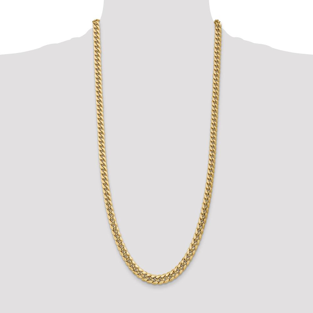 14K Yellow Gold 30" 7.3mm Semi-Solid Miami Cuban Chain with Lobster Clasp by Oro Pregiato