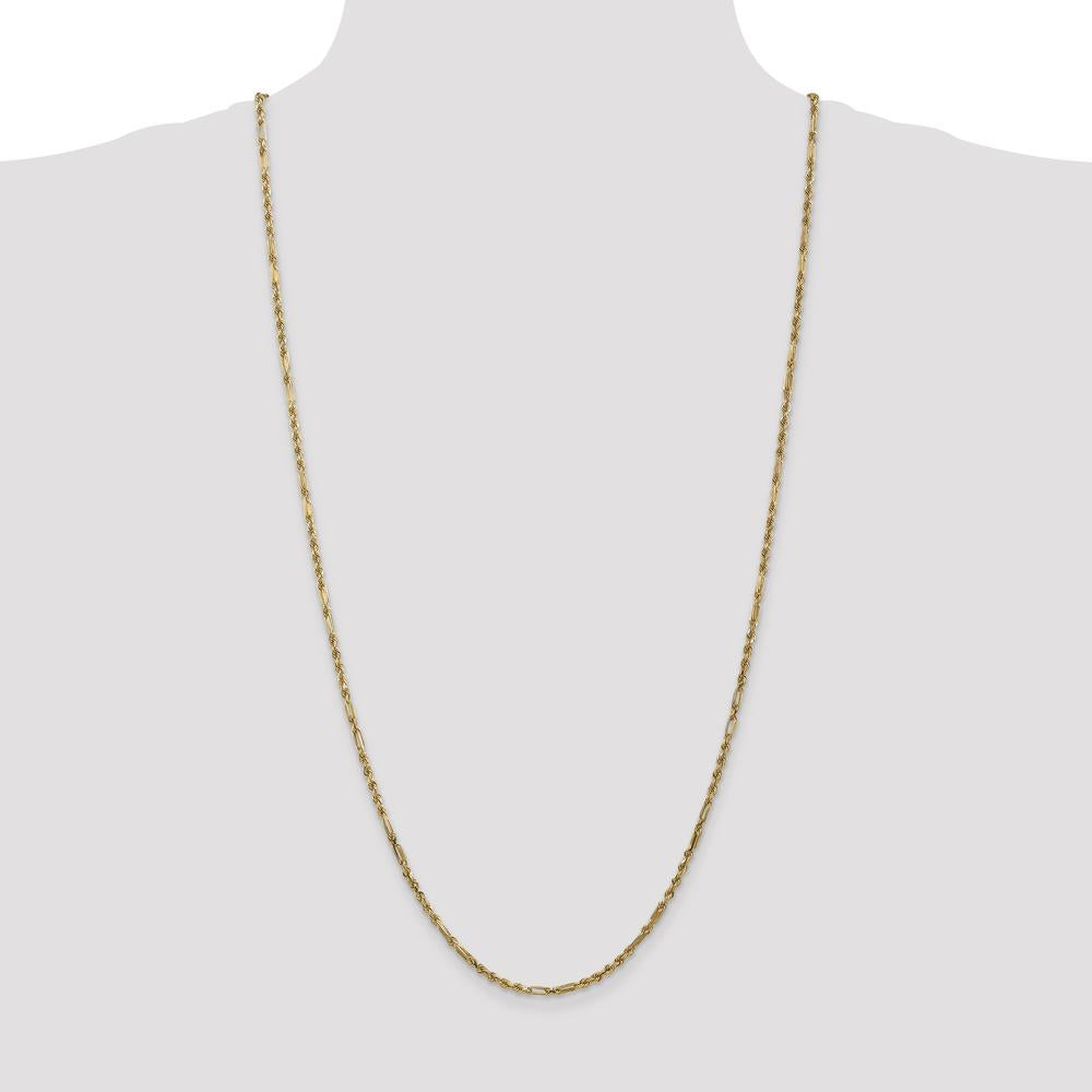 14K Yellow Gold 30" Diamond-Cut Milano Rope Chain Necklace with Lobster Clasp - 2.5mm Solid Polished Link by Oro Pregiato