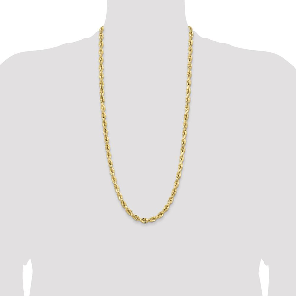 14K Yellow Gold 30" Diamond-Cut Rope Chain Necklace - 7mm Width by Oro Pregiato