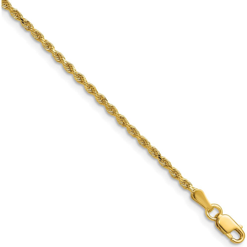 14K Yellow Gold 30" Diamond-Cut Rope Chain Necklace with Lobster Clasp - 1.75mm Solid Handcrafted Design