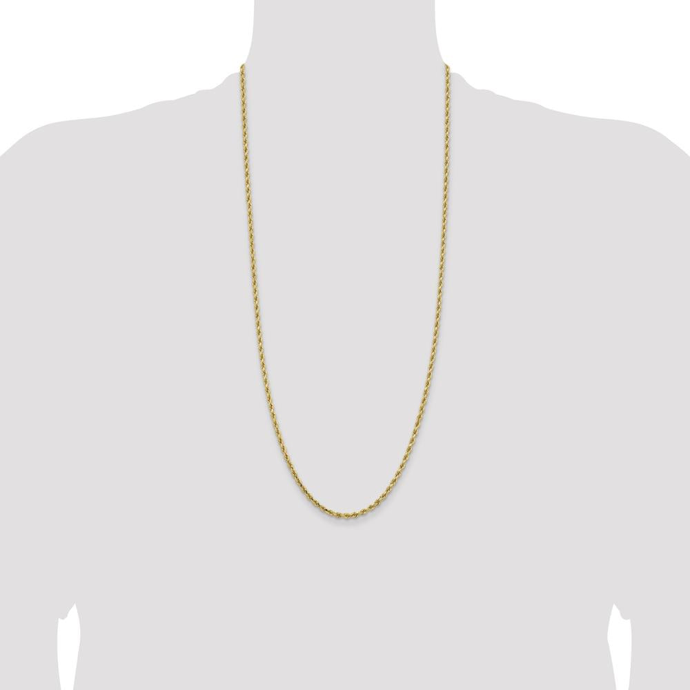 14K Yellow Gold 30" Diamond-Cut Rope Chain Necklace with Lobster Clasp - 3.25mm Solid Link